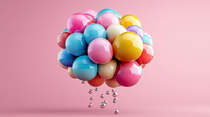 Poster - Colorful Floating Spheres in Pastel Hues with Soft Gradient Background and Glossy Finish