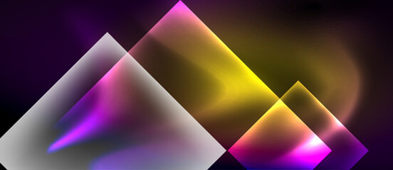 Poster - Glass squares with neon shiny light abstract background