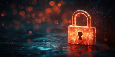 Fototapete - Glowing padlock with vibrant bokeh background representing security and protection