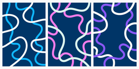 Wall Mural - abstract playful background with wavy line. vertical posters with organic curvy curly stripe. wave l
