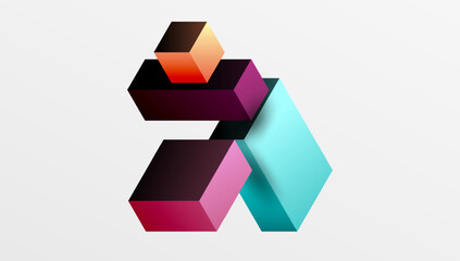 Poster - Sleek abstract design featuring isometric 3D blocks in a clean, modern composition. Perfect for tech-inspired themes, with vibrant colors and geometric precision