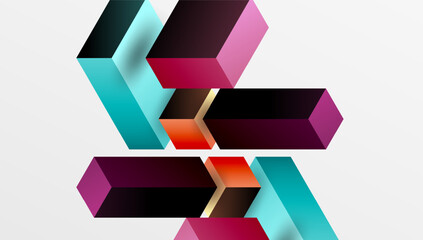 Poster - Sleek abstract design featuring isometric 3D blocks in a clean, modern composition. Perfect for tech-inspired themes, with vibrant colors and geometric precision