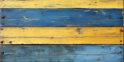 Poster - Blue and Yellow Wooden Planks Background for Textures and Design Projects