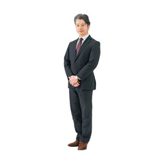 Poster - 斜めに立つミドルエイジ男性ビジネスパーソン　手作業で精密に切り抜いた背景透過全身写真PNG