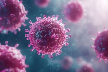 Poster - Microscopic view of vibrant pink virus particles in a scientific environment