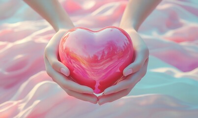 Poster - Heart-shaped glass object held in hands against soft pastel background