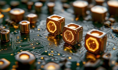 Poster - Close-up of illuminated circuit board components showcasing intricate electronic design