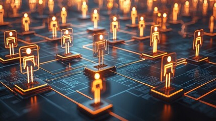 Poster - Diverse group of people engaged on a circuit board symbolizing networking and collaboration in the digital age