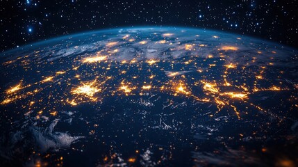 Poster - The earth at night illuminated by city lights representing ai startup with global reach and connectivity