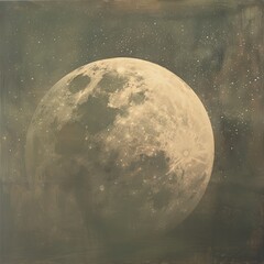 Leinwandbilder - Large circular element representing a celestial body, the moon, with a soft gradient transitioning from a sandy beige to a muted green-gray