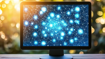 Poster - Computer screen displaying a complex network of connected dots representing interactive courseware platforms