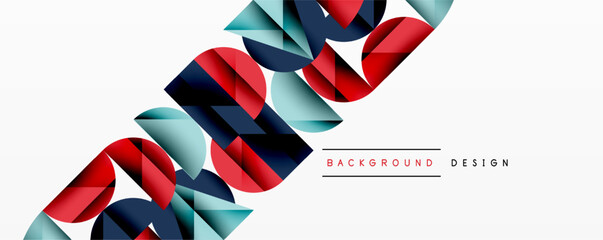 Poster - Abstract geometric background with layered gradient shapes forming dynamic patterns. Overlapping semi circles and triangles create depth and contrast