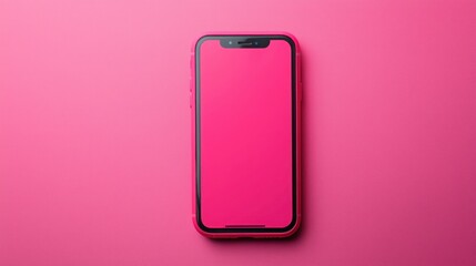 Poster - Stylish pink smartphone displayed on a table surrounded by networking icons representing modern connectivity