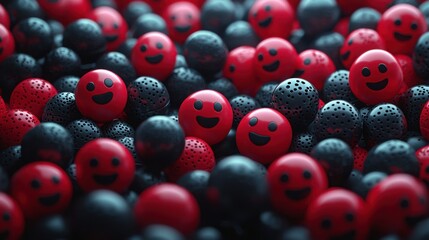 Poster - Group of red and black balls arranged neatly on a surface symbolizing teamwork and professional collaboration