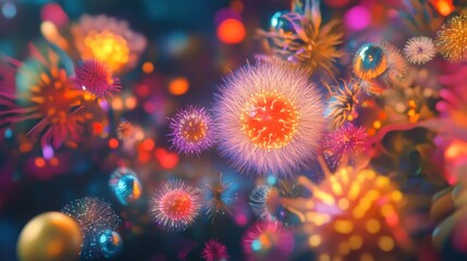 Aufkleber - Colorful microscopic organisms in a vibrant abstract background