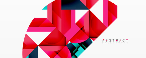 Poster - Abstract geometric composition with interlocking circular and angular shapes, featuring smooth gradients and sharp contrasts on a white background