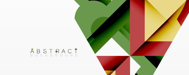 Wall Mural - Abstract geometric artwork with interwoven angular and curved shapes, dynamic composition with smooth gradients and bold contrasts