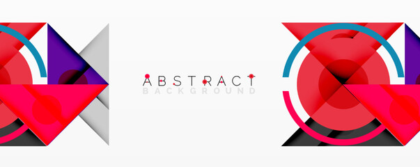 Poster - Abstract geometric composition with intersecting triangles, circles, and gradients, creating a dynamic layered pattern with depth and contrast