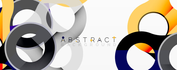 Poster - Abstract geometric pattern with interlocking circular and tubular shapes featuring smooth gradients, sharp contrasts, and dynamic layering
