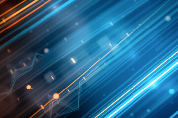Aufkleber - Abstract image with diagonal lines and shapes in blue and orange colors, creating a futuristic and dynamic feel with bokeh effect.