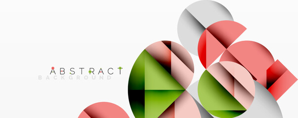Poster - Modern abstract composition with layered circles and angular segments featuring gradients, transparency effects, and a structured geometric layout