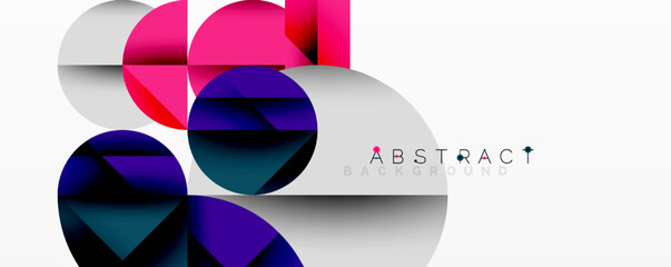 Poster - Modern abstract composition with layered circles and angular segments featuring gradients, transparency effects, and a structured geometric layout