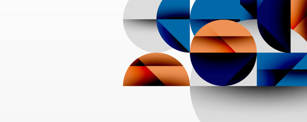 Poster - Abstract geometric artwork with overlapping circles and gradients, circle square triangle shapes background featuring sharp angular cuts, smooth shading, and structured layered composition