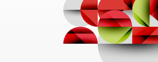 Aufkleber - Abstract geometric design with intersecting circles, triangles, squares and sharp angles creating a layered composition with gradients, depth, and contrast