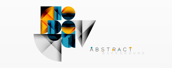 Wall Mural - Abstract geometric artwork with overlapping circles and gradients, circle square triangle shapes background featuring sharp angular cuts, smooth shading, and structured layered composition