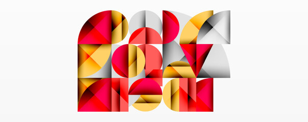 Aufkleber - Abstract geometric design with intersecting circles, triangles, squares and sharp angles creating a layered composition with gradients, depth, and contrast