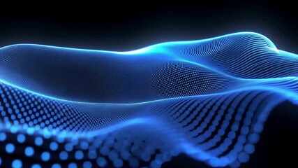 Fototapete - Digital Waves: Captivating display of flowing digital waves, with radiant blue energy set against a dark background.