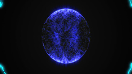 Poster - A blue sphere dotted with lights, floating in a dark expanse, reminiscent of a celestial body in a distant galaxy, highlighting abstract and digital art elements