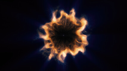 Wall Mural - a fiery, orange glowing sphere with dynamic edges, radiating light and energy on a dark background, 