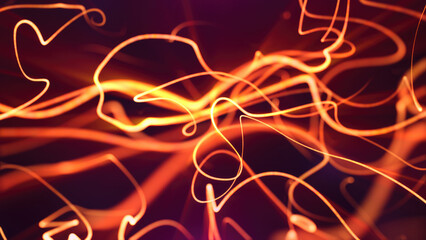 Poster - Golden-orange glowing light trails forming a dynamic and flowing abstract pattern futuristic backdrop