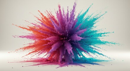 Poster - A vibrant explosion of colorful powder radiates outwards from a central point against a light background