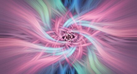 Poster - A swirling abstract pattern of pink, blue, and green hues emanates from a central point, resembling a stylized flower or explosion