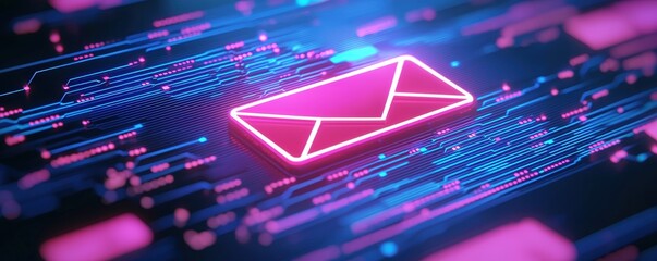 Poster - A vibrant digital illustration featuring a glowing envelope icon amidst a network of colorful data streams , Identity Theft Prevention.