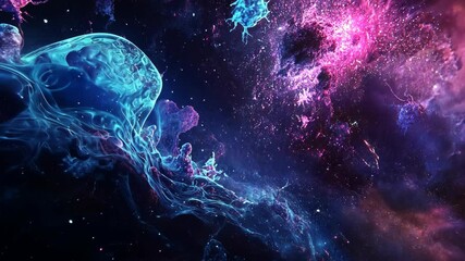 Wall Mural - Vibrant cosmic landscape with swirling colors and celestial formations in deep space