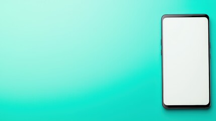 Poster - A sleek smartphone lies on a vibrant turquoise background, featuring a blank screen, ideal for showcasing apps or creative designs , Identity Theft Prevention.