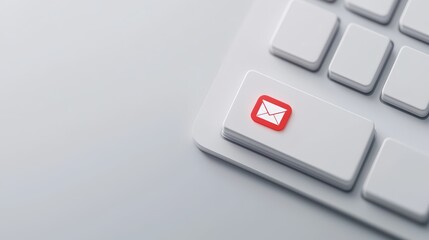 Poster - A close-up of a keyboard featuring a prominent red email icon key, symbolizing digital communication and connectivity , Identity Theft Prevention.