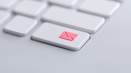 Poster - A close-up of a keyboard featuring a prominent red envelope icon on one key, symbolizing email communication , Identity Theft Prevention.