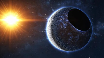 Wall Mural - Stunning celestial view showcasing a darkened planet and a bright sun in deep space