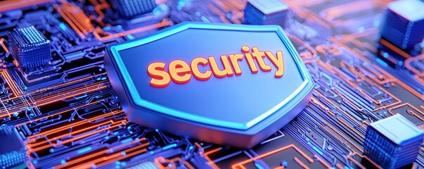Poster - A digital shield with the word 