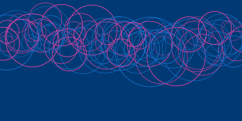 Poster - A deep blue background features overlapping white circles, forming a dynamic and modern abstract pattern. The bold contrast and simple geometric design create a visually engaging composition.