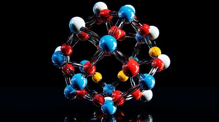 Poster - Colorful Molecular Structure Model of a Complex Compound on Black Background
