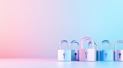Poster - A serene arrangement of pastel-colored padlocks on a smooth surface, symbolizing security and protection against digital threats , Identity Theft Prevention.
