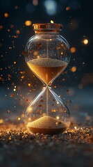 Poster - Stunning Hourglass with Golden Sand and Sparkling Particles in a Dark Setting