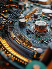 Poster - Computer circuit board close-up with intricate electronic connections.