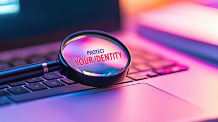 Poster - A magnifying glass on a laptop keyboard highlights the message 