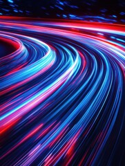 Poster - Dynamic abstract digital design featuring vibrant blue and red neon light trails creating sense of movement and energy. This visually striking image evokes feeling of speed and modernity